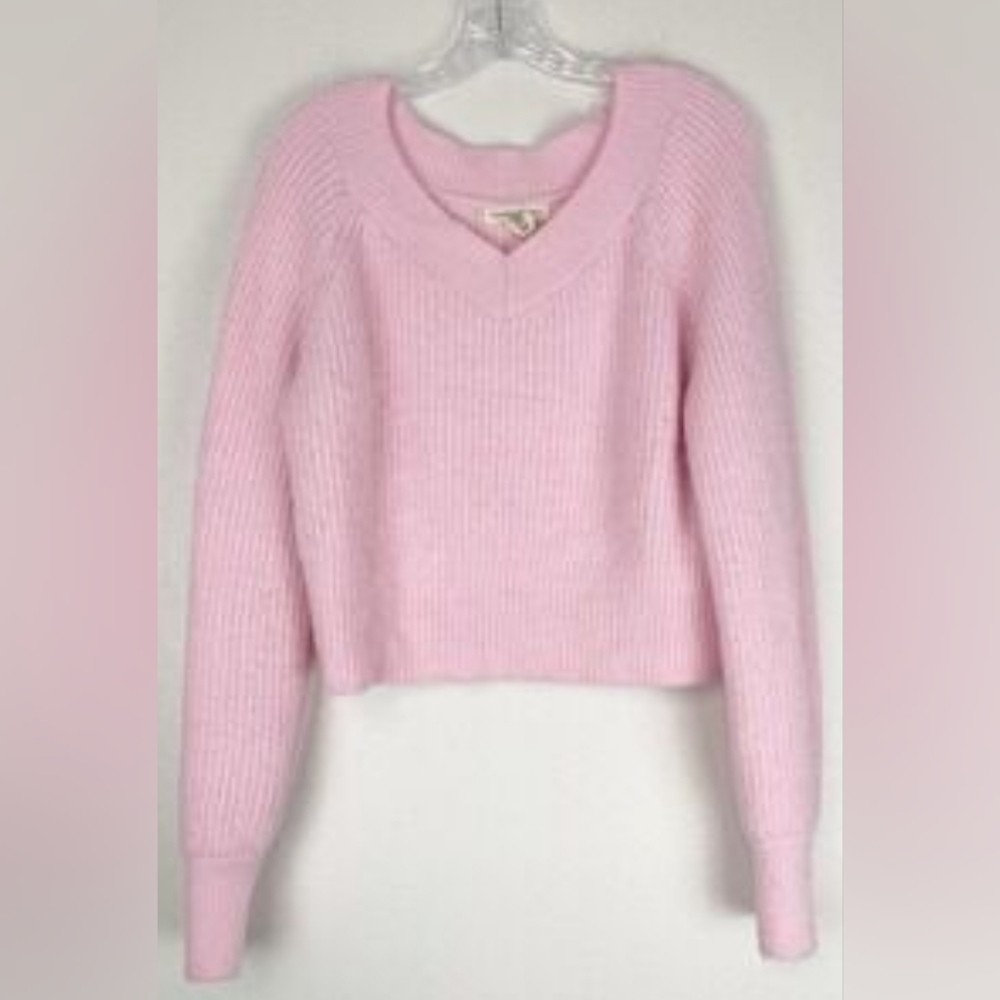 Happily Grey Chic Pink V-Neck Sweater for Women Size Medium